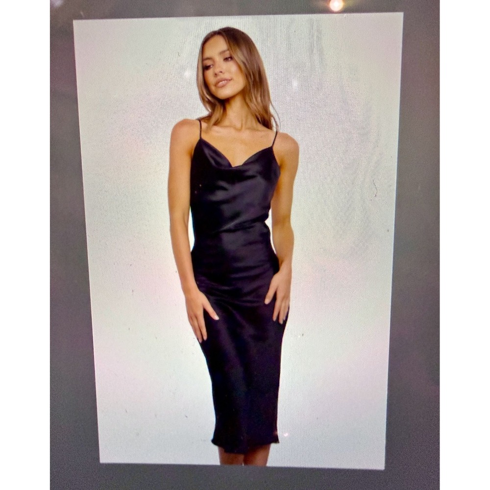 New Petal & Pup Persia Satin Midi Dress Black US 4